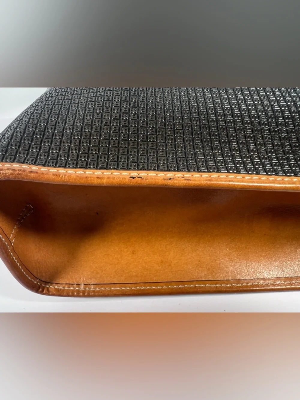 3077: Vintage Bally Micro B Monogram Black & Tan Leather Tote
